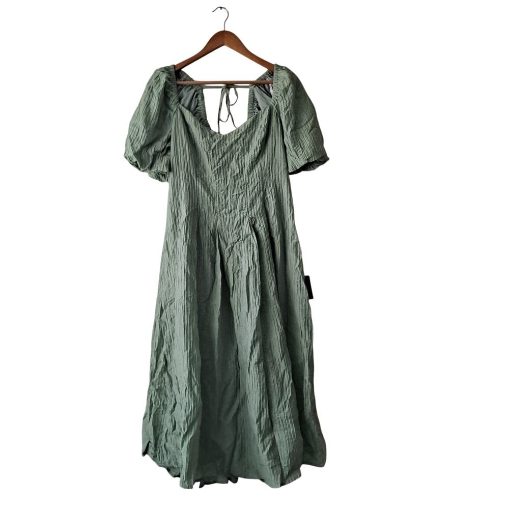 NWT Lulus Heavenly Energy Textured Dress Puff Sleeve Midi Sage Womens Size XL - Picture 2 of 12